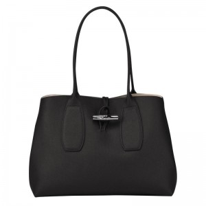 Black Women's Longchamp Roseau L Tote Bag | 1239-QYJBT