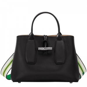 Black Women's Longchamp Roseau M Handbags | 2047-RUYEF