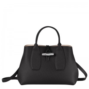 Black Women's Longchamp Roseau M Handbags | 2635-OEFIB