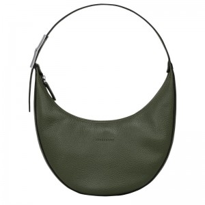 Khaki Women's Longchamp Roseau Essential M Hobo Bags | 9381-GQSIR