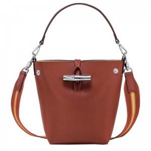 Mahogany Brown Women's Longchamp Roseau XS Bucket Bag | 0975-XVGZC