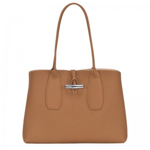 Natural Brown Women's Longchamp Roseau L Tote Bag | 0528-MEPQB