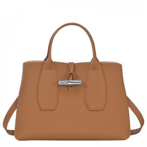 Natural Brown Women's Longchamp Roseau M Handbags | 8613-FTHEV