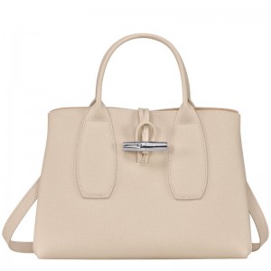 Paper White Women's Longchamp Roseau M Handbags | 3768-HXZSM