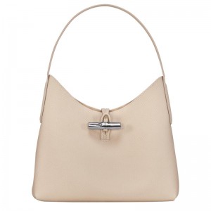 Paper White Women's Longchamp Roseau M Hobo Bags | 9475-FDJYU