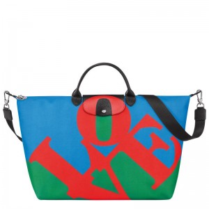 Red/Navy Men's Longchamp x Robert Indiana Travel Bags | 2015-GUPOE