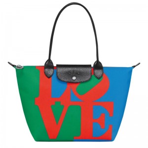 Red/Navy Women's Longchamp x Robert Indiana M Tote Bag | 6925-JXRIL