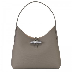 Turtledove Grey Women's Longchamp Roseau M Hobo Bags | 6241-IMUDS