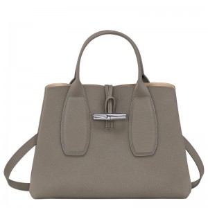 Turtledove Grey Women's Longchamp Roseau M Handbags | 2937-KJXTQ