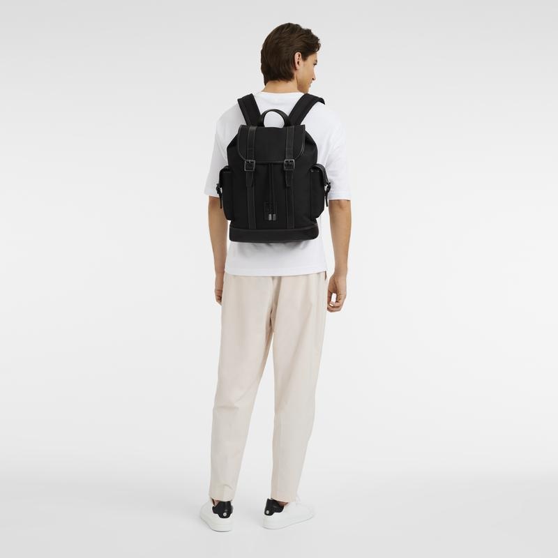 Black Men's Longchamp Boxford Backpacks | 0197-DQONU