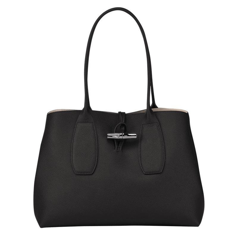 Black Women\'s Longchamp Roseau L Tote Bag | 1239-QYJBT