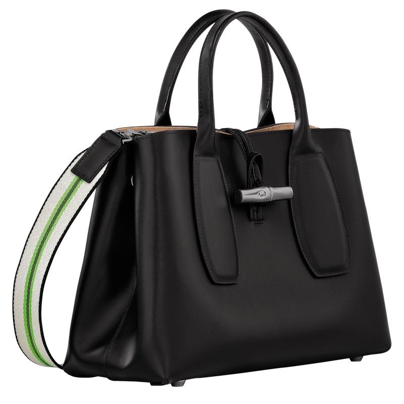 Black Women's Longchamp Roseau M Handbags | 2047-RUYEF