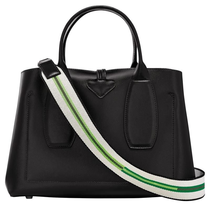 Black Women's Longchamp Roseau M Handbags | 2047-RUYEF