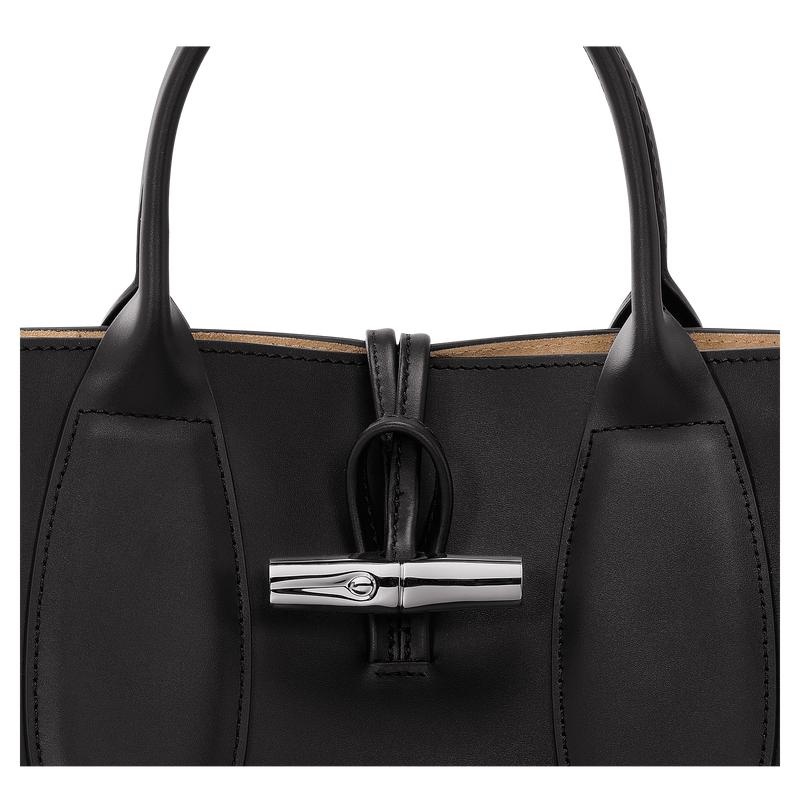 Black Women's Longchamp Roseau M Handbags | 2047-RUYEF