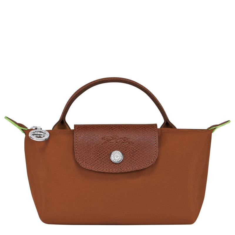 Cognac Brown Women\'s Longchamp Le Pliage Green with handle Pouches | 8790-EYMWT