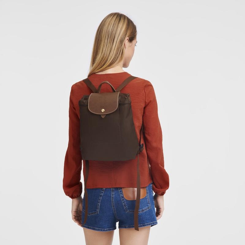 Ebony Brown Women's Longchamp Le Pliage Original M Backpacks | 0684-FILHS