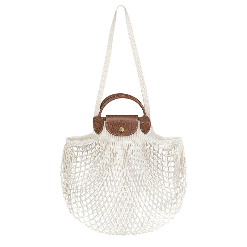 Ecru White Women\'s Longchamp Le Pliage Filet L Mesh Bag | 9326-IFJPD