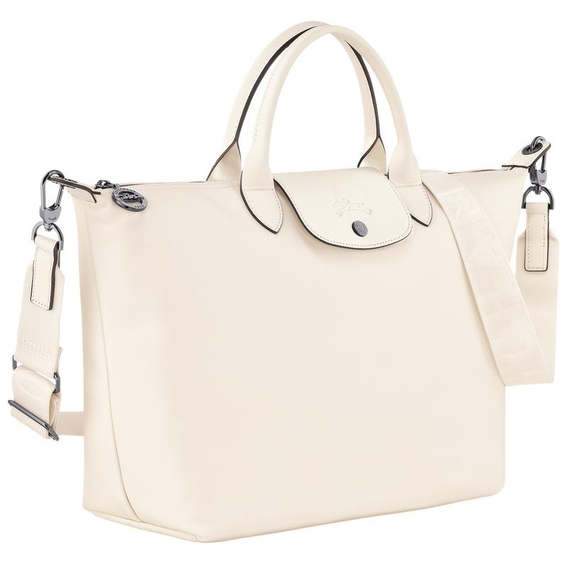 Ecru White Women's Longchamp Le Pliage Xtra L Handbags | 9130-PZHNR