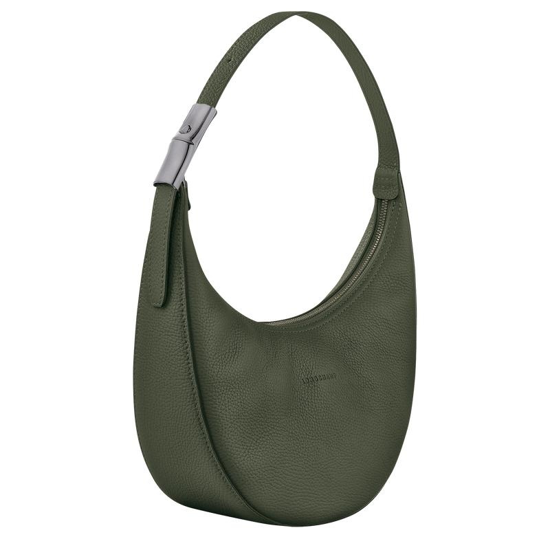 Khaki Women's Longchamp Roseau Essential M Hobo Bags | 9381-GQSIR