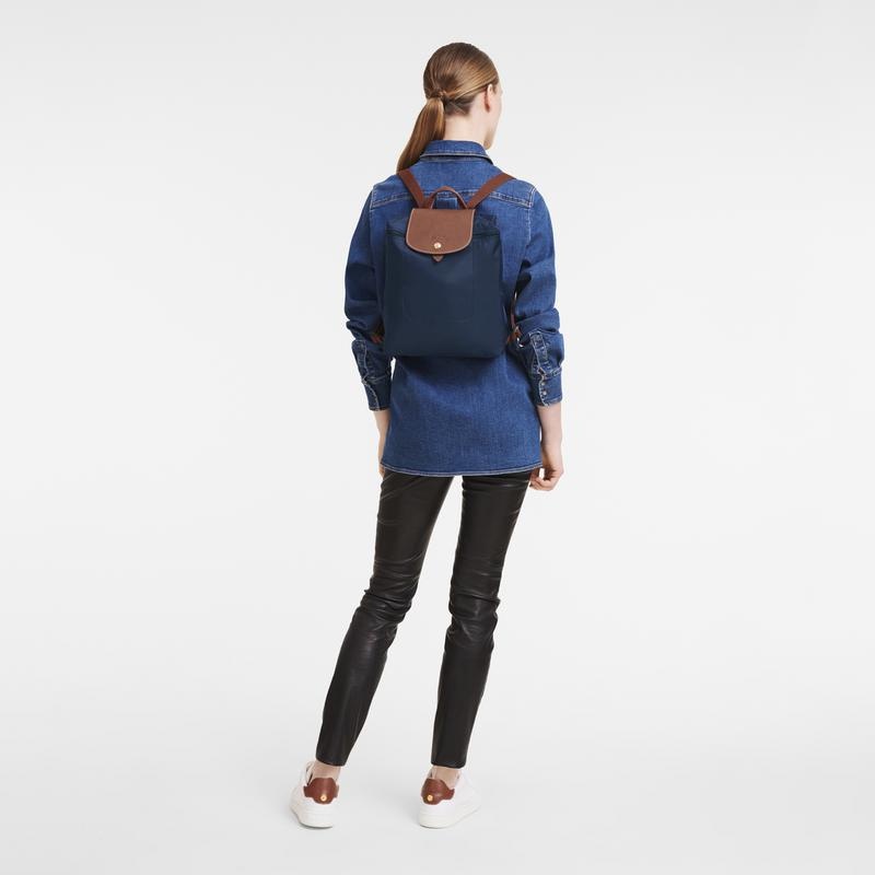 Navy Women's Longchamp Le Pliage Original M Backpacks | 5206-LBODC