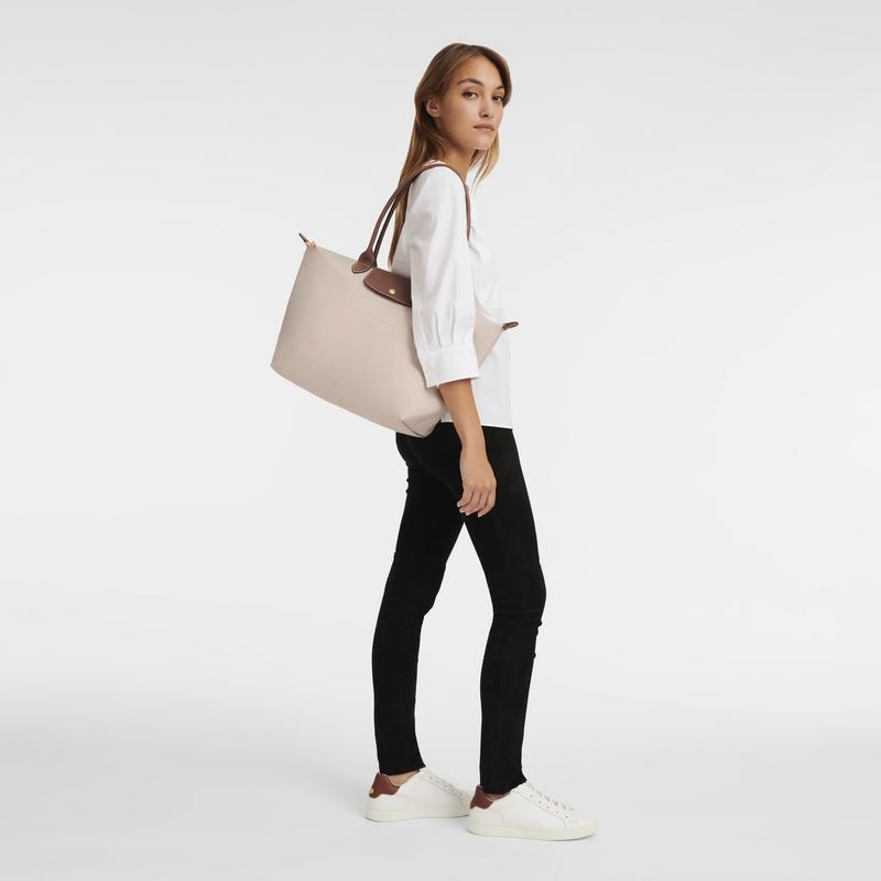 Paper White Women's Longchamp Le Pliage Original L Tote Bag | 1580-XVWFJ