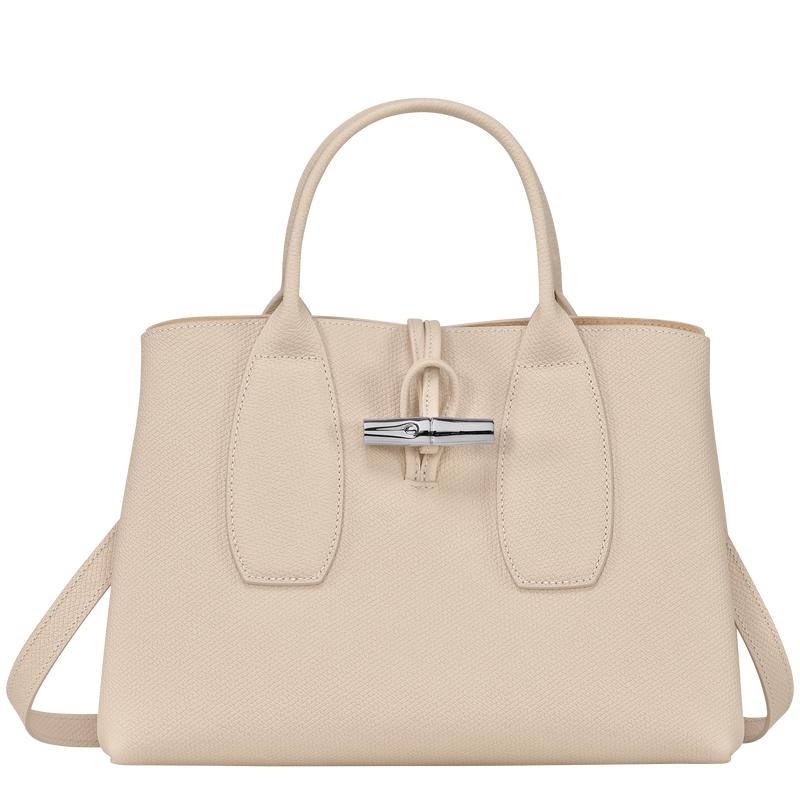 Paper White Women\'s Longchamp Roseau M Handbags | 3768-HXZSM