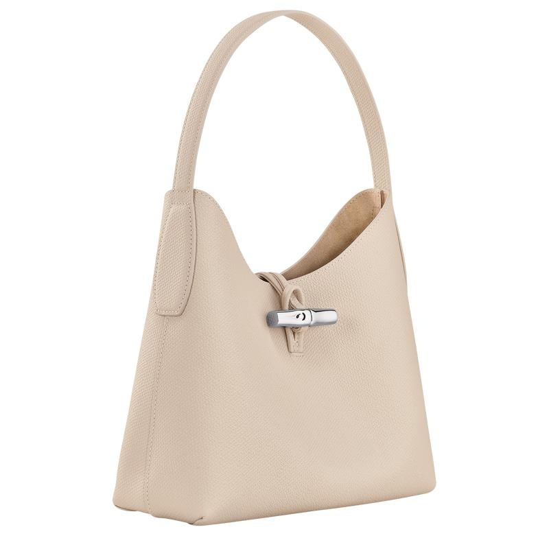 Paper White Women's Longchamp Roseau M Hobo Bags | 9475-FDJYU