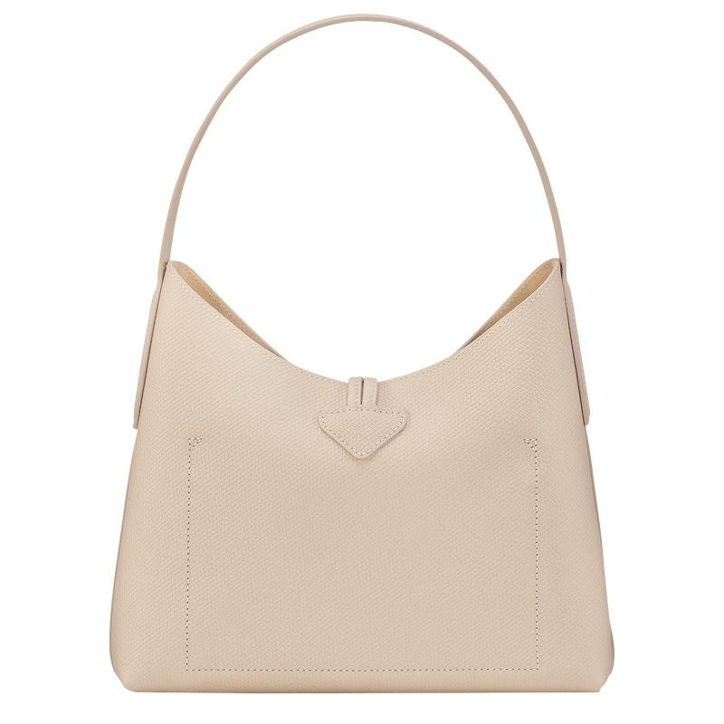 Paper White Women's Longchamp Roseau M Hobo Bags | 9475-FDJYU