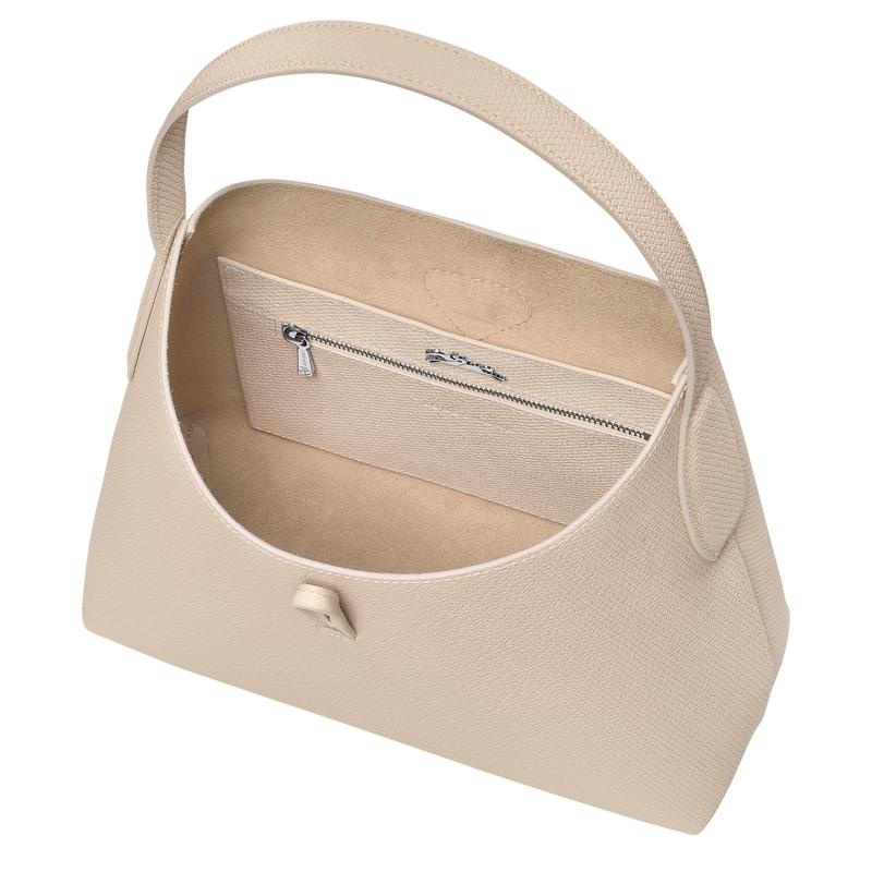 Paper White Women's Longchamp Roseau M Hobo Bags | 9475-FDJYU