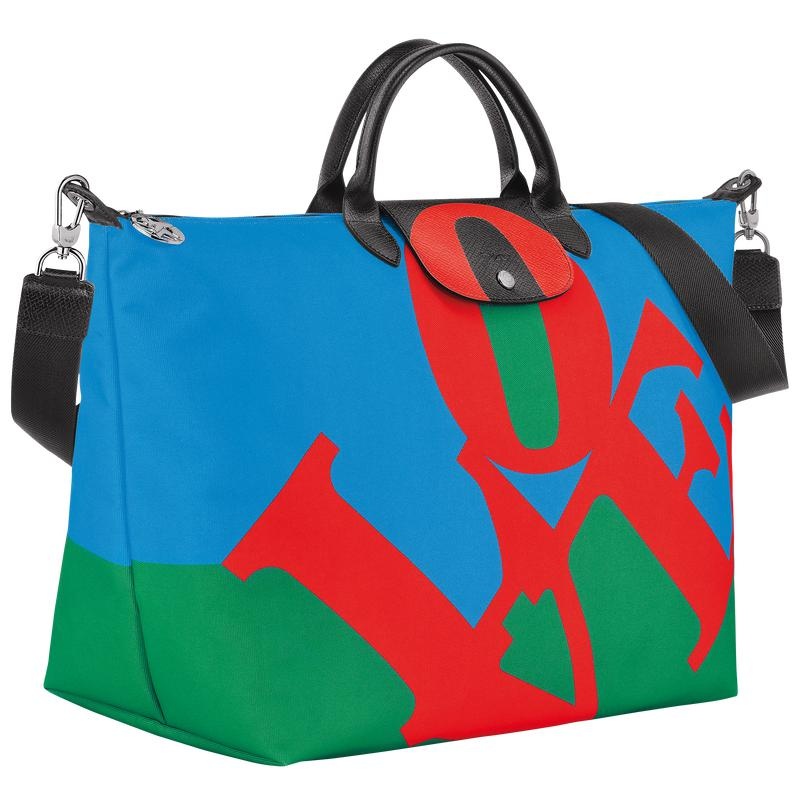 Red/Navy Men's Longchamp x Robert Indiana Travel Bags | 2015-GUPOE