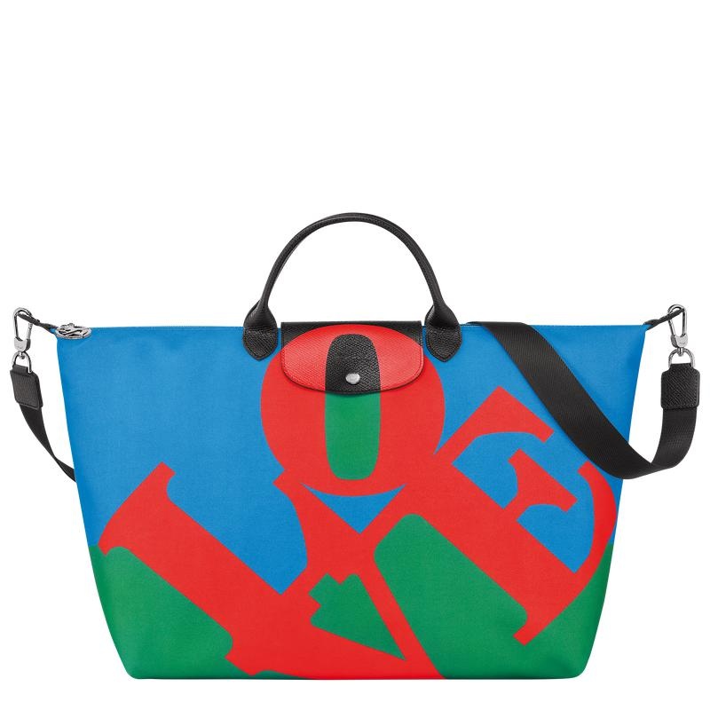 Red/Navy Men\'s Longchamp x Robert Indiana Travel Bags | 2015-GUPOE