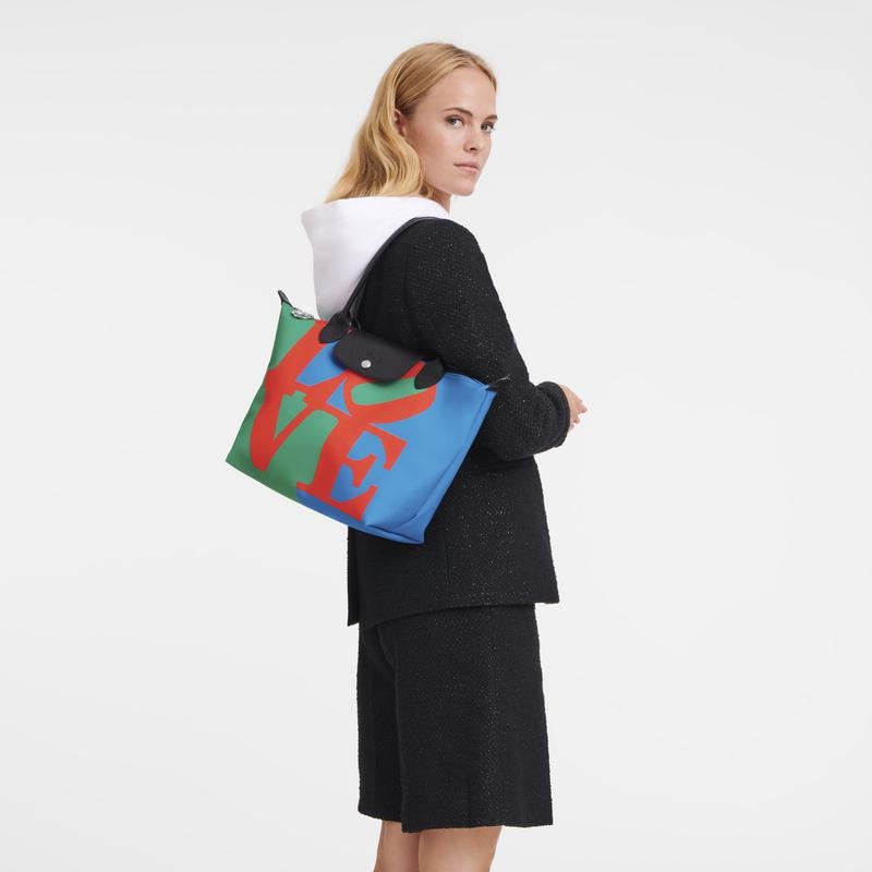 Red/Navy Women's Longchamp x Robert Indiana M Tote Bag | 6925-JXRIL