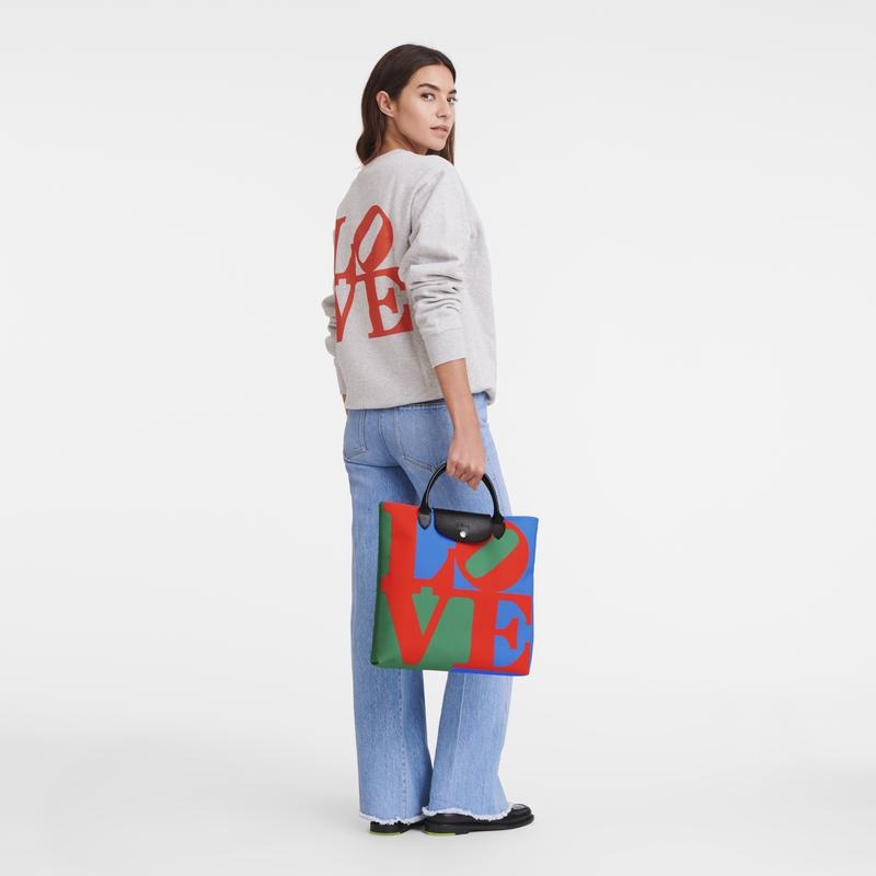 Red/Navy Women's Longchamp x Robert Indiana L Handbags | 4107-WPRLE